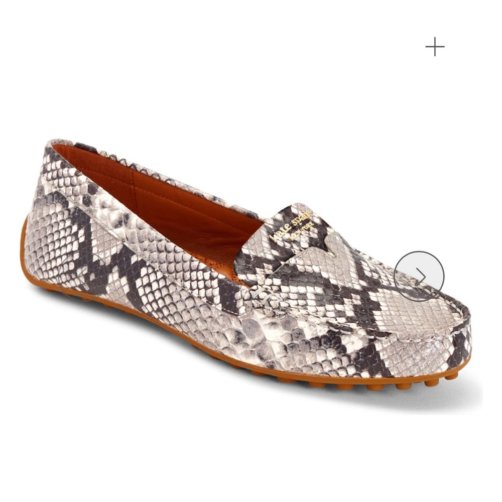 Kate Spade New York Women’s Grey Leather Snake Print Deck Flats